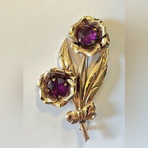 Sterling Silver 925 Floral Pin Brooch W Amethyst Colored Accents Vintage